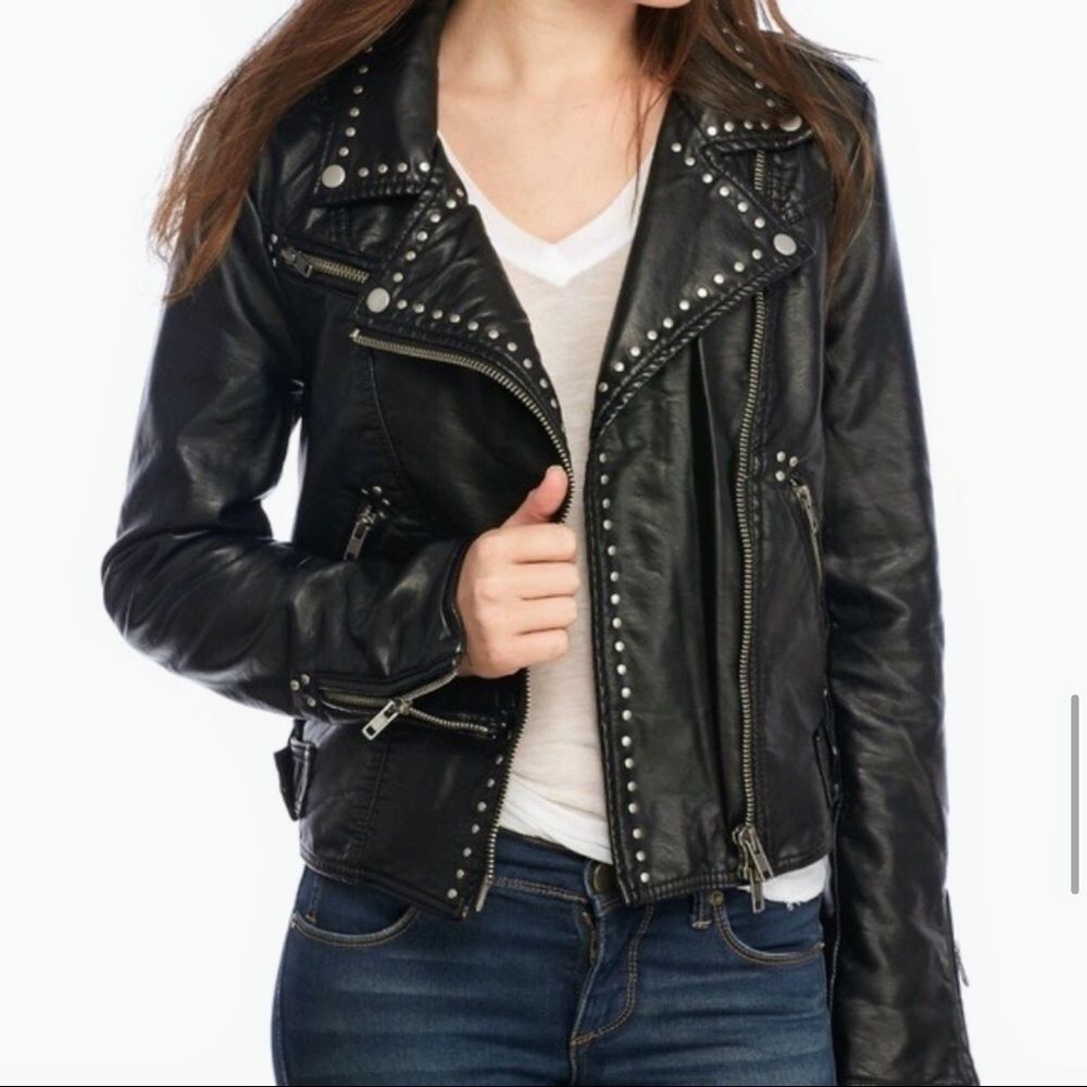 Free People Vegan Leather Studded Moto Jacket